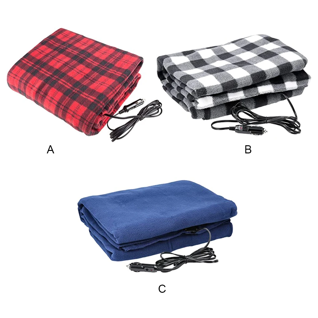 

12V Electric Blanket Classic Grid Double-side Fleece Auto Heating Carpets Thicken Energy Travel Heated Mat Warmer Red Grid