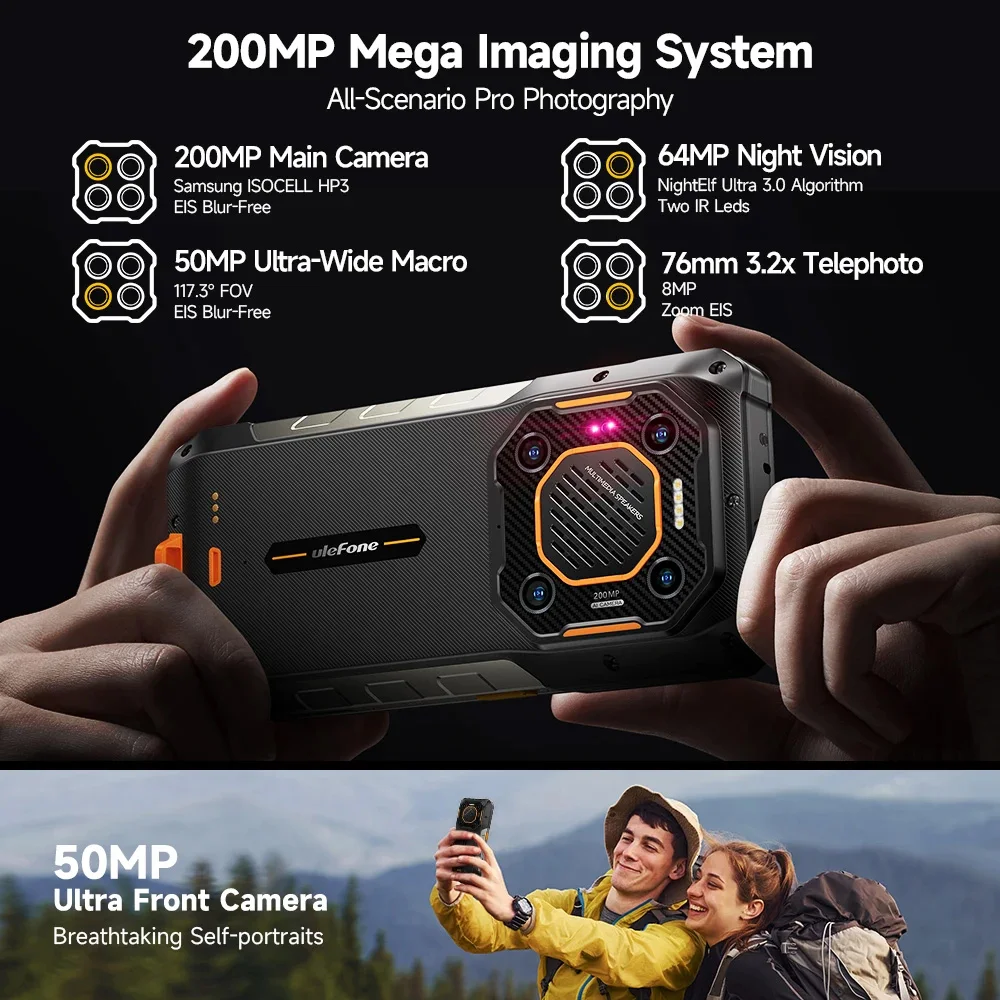 Фото Ulefone Armor 26 Ultra Walkie Talkie, Защищенный телефон 5G, 120 Вт, 15600 мАч, 200 МП + 64 МП + 50 МП, NFC, водонепроницаемый смартфон, до 24 ГБ ОЗУ, 512 ГБ ПЗУ, 6,78“, 120 Гц, Android 13 прочный №5
