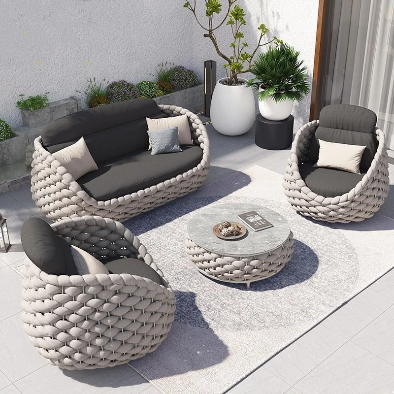 

Outdoor Sofa Rattan Garden Bird's Nest Balcony Rattan Chair Tea Table Sunshine Room Waterproof and Sun Protection Leisure