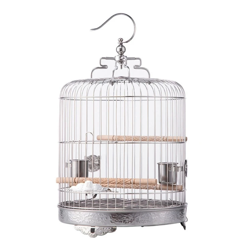 

67JE Small Stainless Steel Bird Cage Rust Resistant Metal Carriers for Parrots with 3Pcs Perches Stand and 2Pcs Bowls