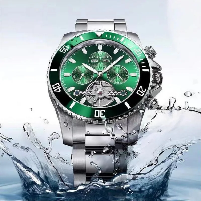 Luxury Automatic Watches Men Auto Date Week AAA Mechanical Wristwatches Fashion Brand Mark Fairwhale Steel Clocks Green 2023 Hot