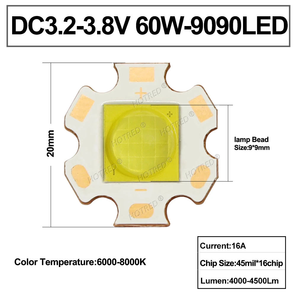 HotRed 9090 XHP90 LED 3v 6v 9v холодный белый светодиод