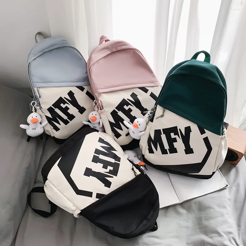 

New Letter Printed Inset Style Korean Women'S Contrasting Color Trend Minimalist Student Backpack For Both Men And Women