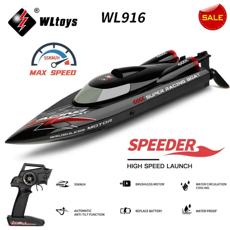 WLtoys WL916 RC гоночная лодка 55 км/ч высокоскоростная металлическая и пластиковая