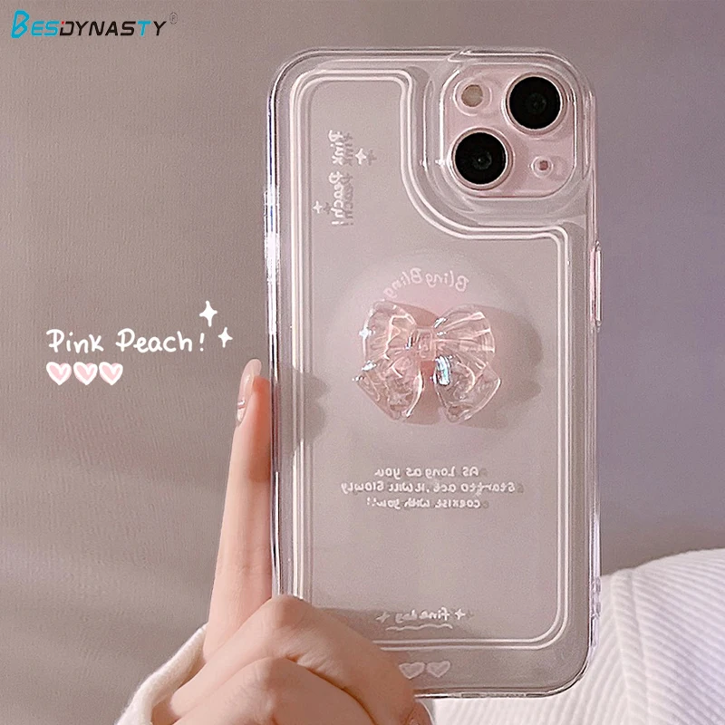 

BESD Japan Korean 3D Laser Crystal Bow Clear Acrylic Hard Phone Case For IPhone 13 Mini Pro Max Protective Cover Iphone 13 Case