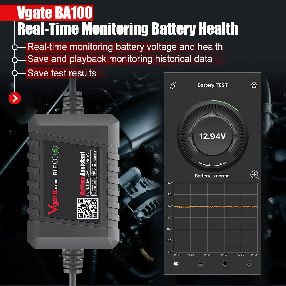 Фото Vgate BA100 тестер напряжения автомобильного аккумулятора 12 В для Android/IOS автомобильный анализатор цепей тестер Bluetooth 4,0 автоматический тестер аккумулятора №5