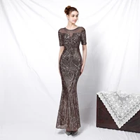 18123 new style banquet temperament elegant long mid sleeve sequin aura queen fishtail skirt evening gown