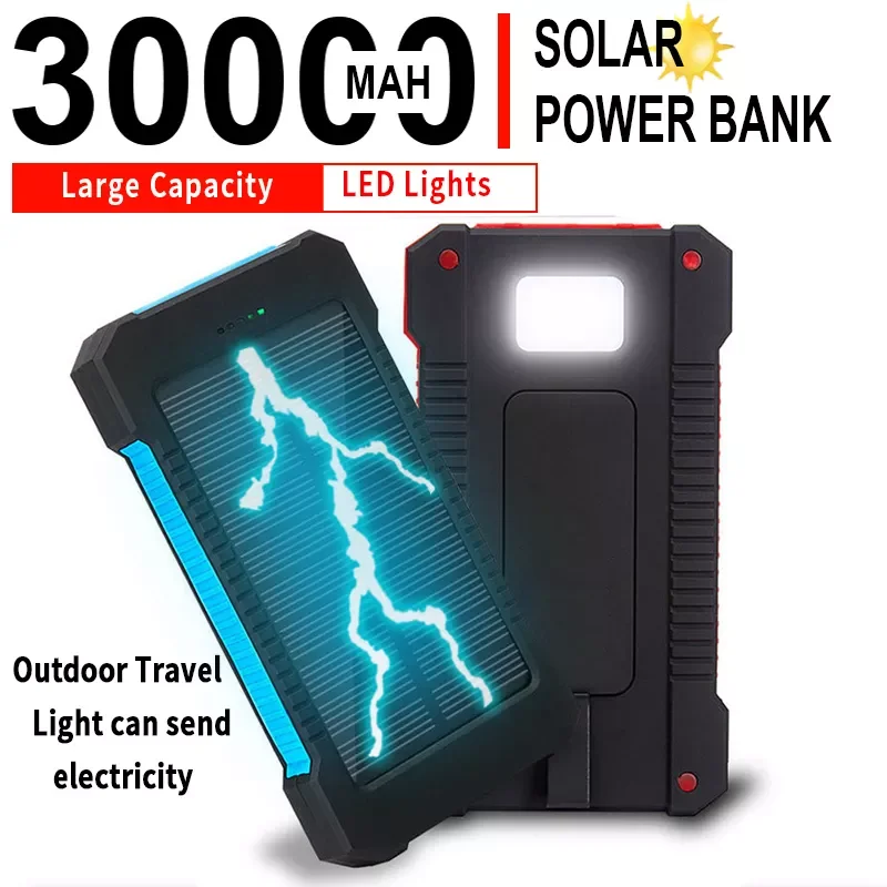 

30000mAh Solar Fast Charging Power Bank Portable Waterproof External Battery with Flashlight for Outdoor traveling iPhone
