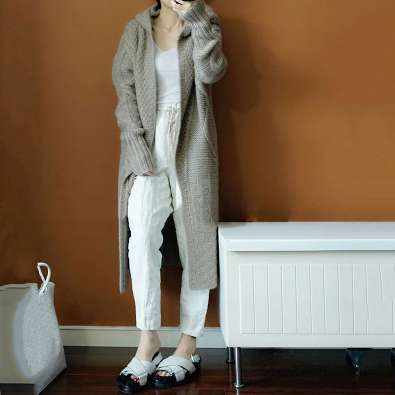 

2023 New Cardigan Coat Womens Hooded Sweater Long Women Warm Sweater Comfortable Thick Knitted Female Sweater Winter