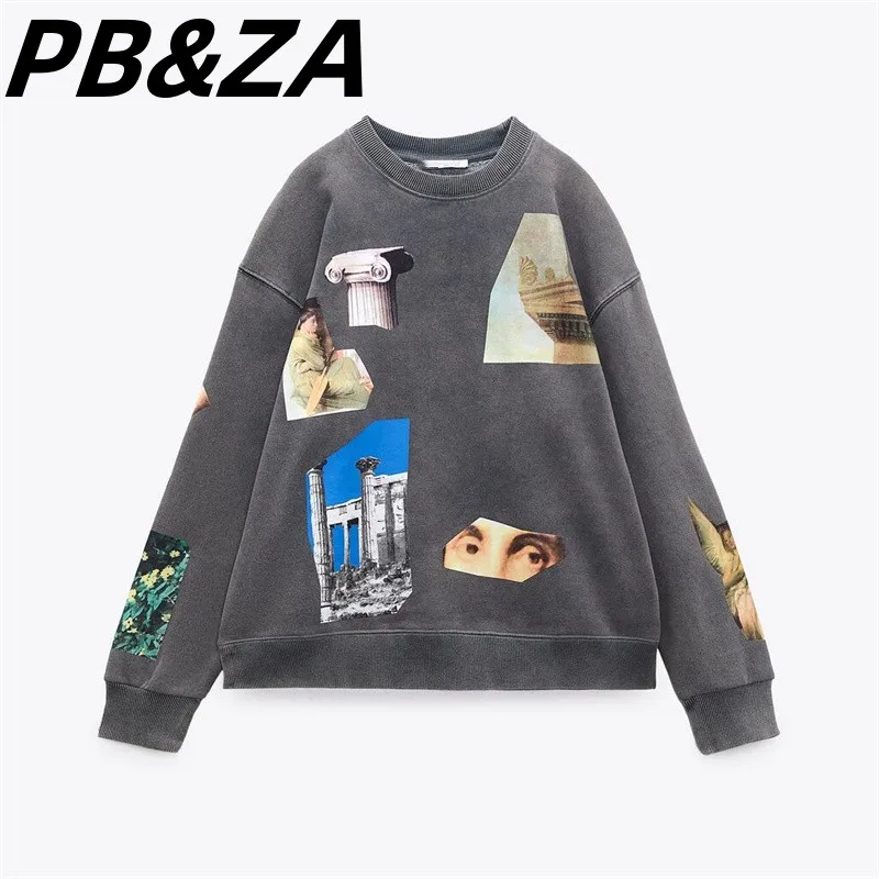 

PB&ZA 2023 New Women's Clothes Round Neck Long Sleeve Cartoon Print Loose and Slim Versatile Sweater 1131330 807