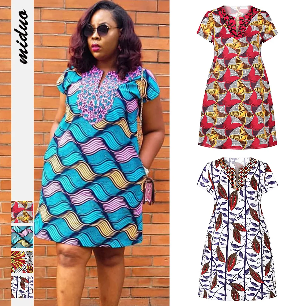 

Dashiki African Dresses for Women Summer Short Sleeve Dress Casual Side Pocket Clothes Ladys Plus Size Fashion Clothing 2022