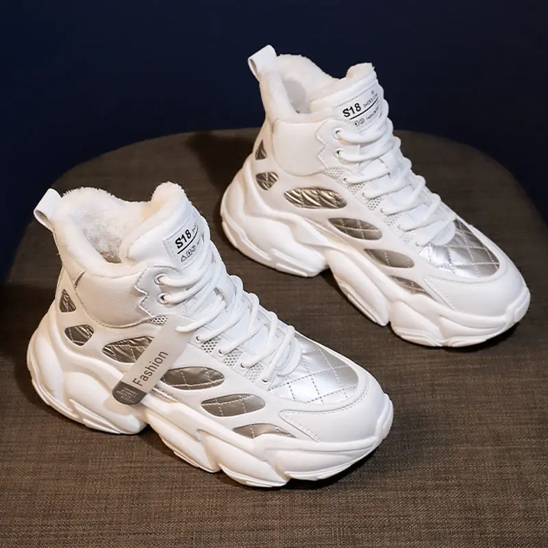 

Women's Sneakers Winter 2021 Plus Velvet Thick Warm Fashion Platform High Top Casual Sports Woman Cotton Shoes Zapatos De Mujer
