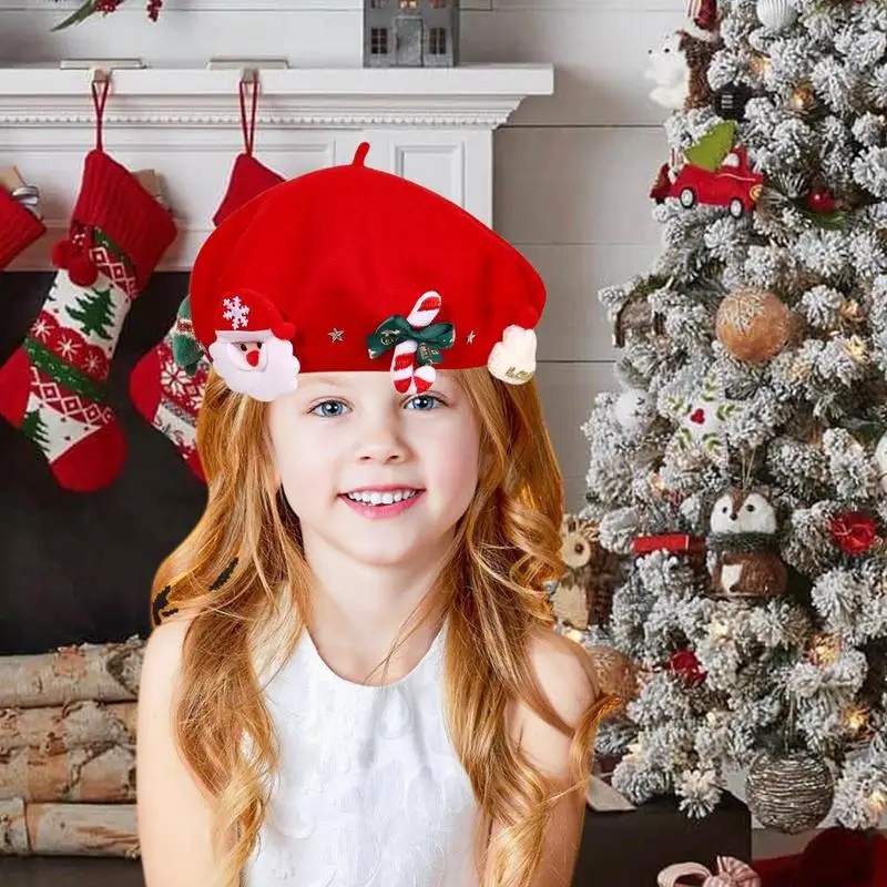 Рождественский Красный берет шапка для женщин новогодний подарок девочек подруг