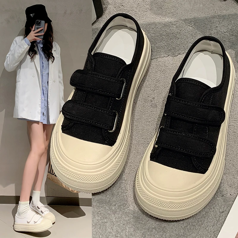 

Korean Shoes Casual Female Sneakers Clogs Platform Round Toe All-Match 2023 Breathable Small New Summer Hook & Loop