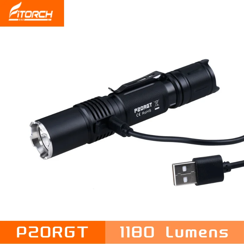 Fitorch P20RGT LED Flashlight 1180 Lumens USB Rechargeable CREE XP-L Super Campact Torch with PowerBank Included 18650 Battery