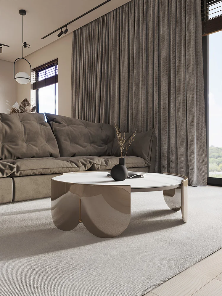 

Современный легкий роскошный чайный столик в простом стиле маленькая семейная каменная тарелка Круглый Чайный Столик Минималистичная диз...