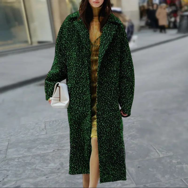

Women's Jacket Long 2023 New Autumn Winter Woman Clohthing Traf Open Stitch Coat Windbreaker Gold Velvet Sequin Official Outer