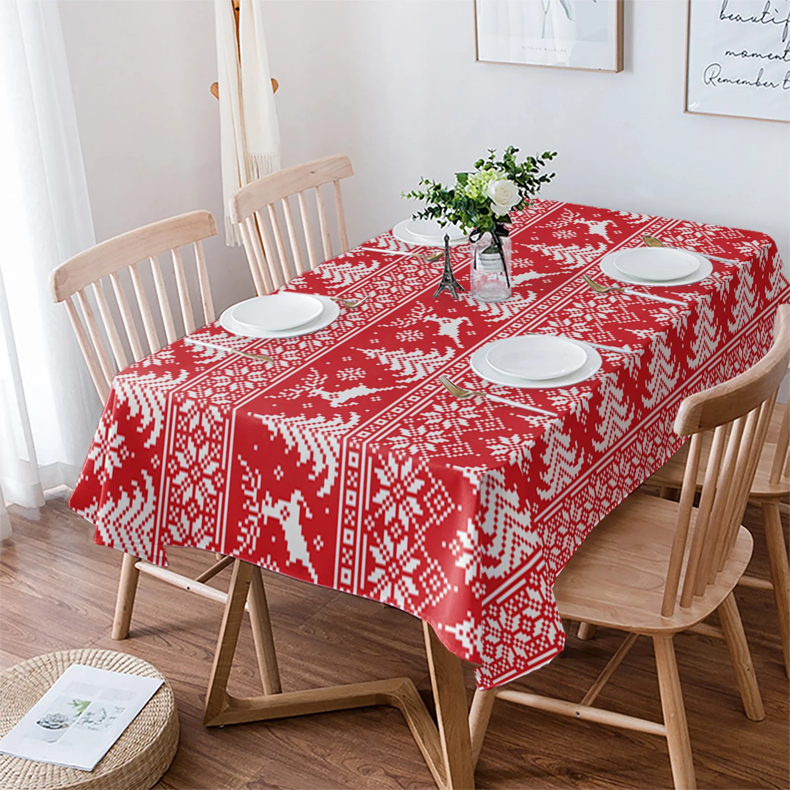 

Рождественская Красная рождественская елка снежинка кухонные принадлежности искусственный домашний декор обеденный стол Водонепроницае...