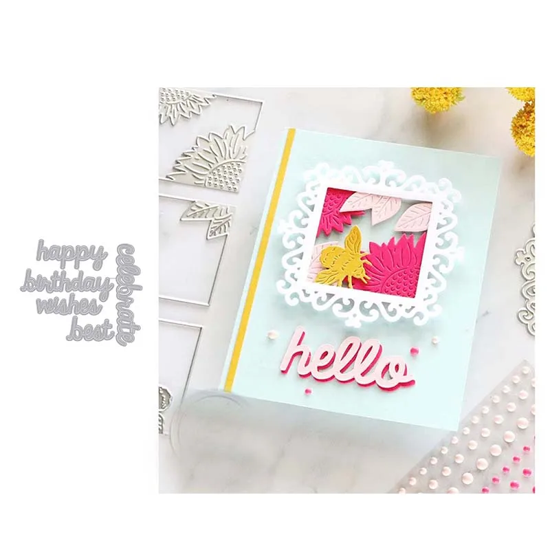

Happy Birthday Wishes Metal Cutting Dies Craft for Scrapbooking Handmade Knife Mould Blade Punch Stencil Dies Cut Model Decor