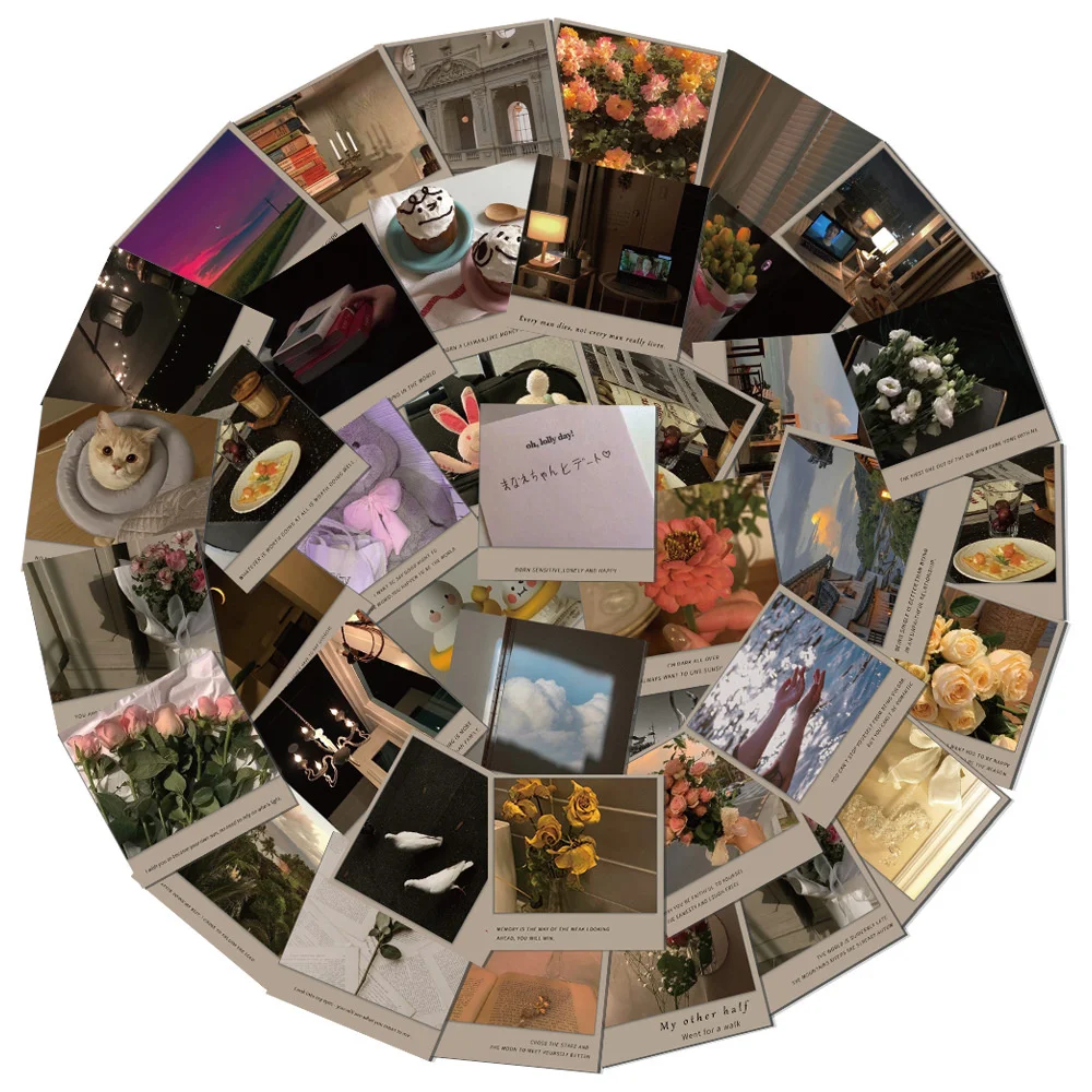 

10/30/50PCS Ins Wind Old Time Fragment Hand Account Sticker Landscape Inspirational Text English Retro WaterproofGuitarWholesale