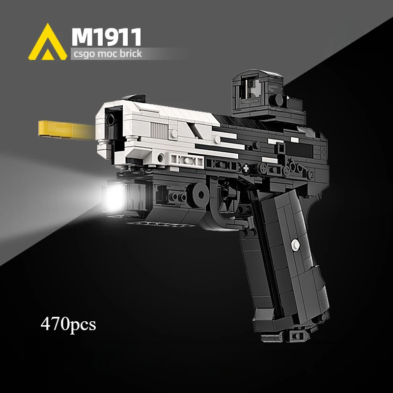 Фото MOC Shootable Building Block Модель M1911 Черная технологияная версия Игрушечный пистолет в сборе Кирпичи для мальчиков Военная серия Детские игрушки №1