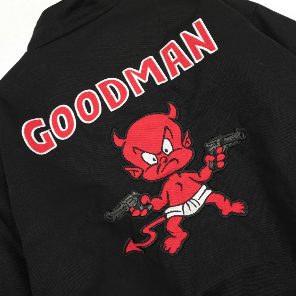 Куртка мужская стеганая составного кроя пилот с вышивкой и надписью дьявола