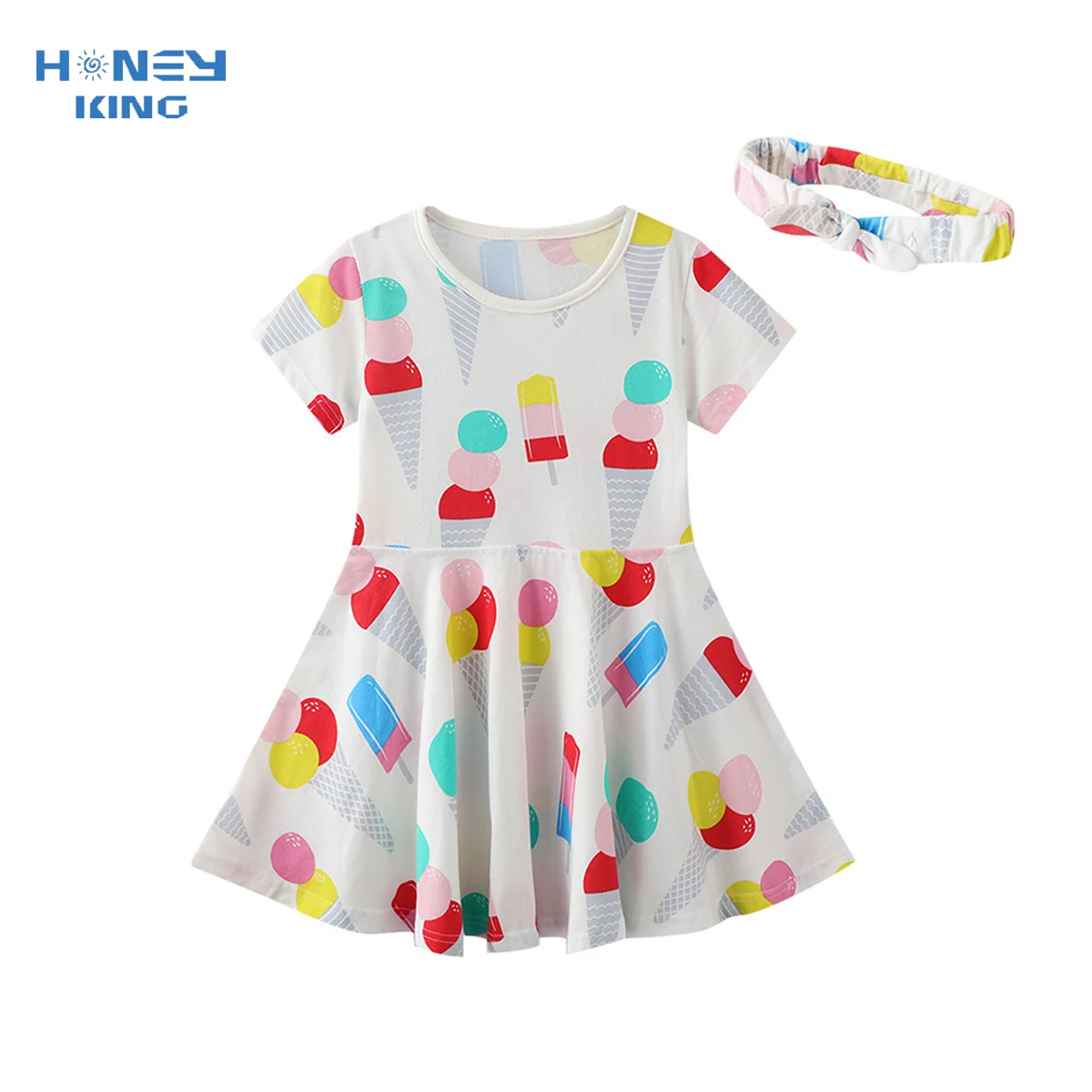 

New Baby Girl Floral Dress Short Sleeve Summer Clothes with Headband Princess Birthday Party Dress Toddler Infant Outfits