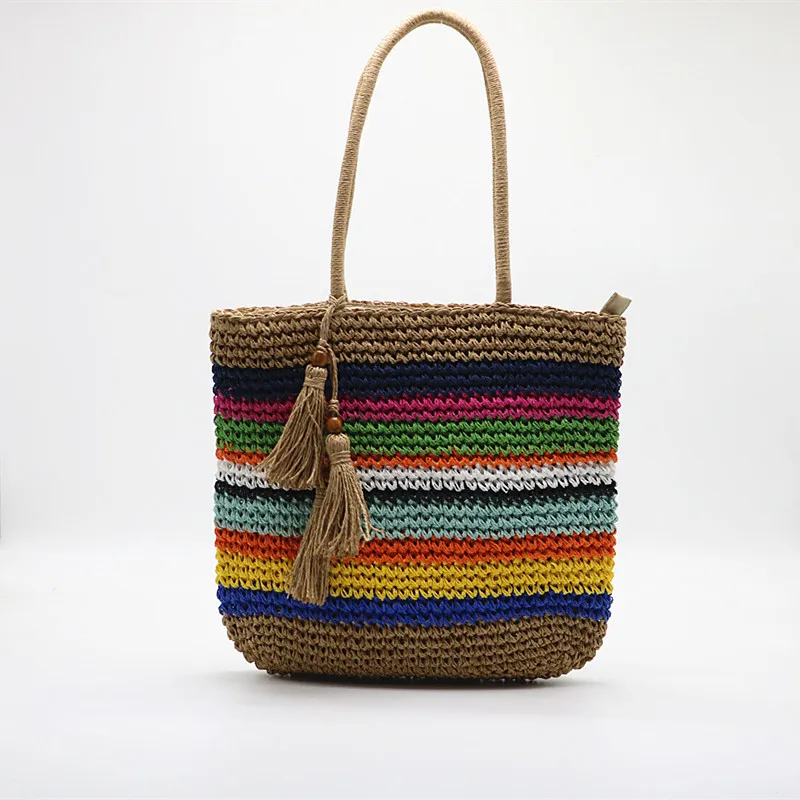 

Summer Color Shoulder Woven Bag Hand-held Beach Bag Straw Woven Bag Women's Bag