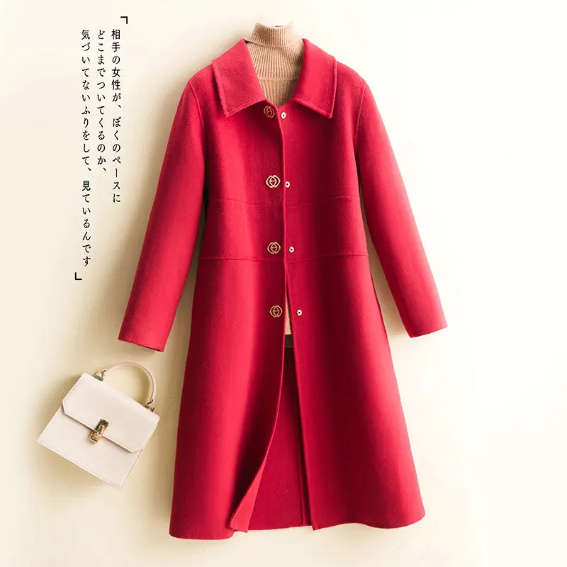 

Женское шерстяное пальто, осенне-зимняя однотонная Свободная куртка с отложным воротником, модель Hw272