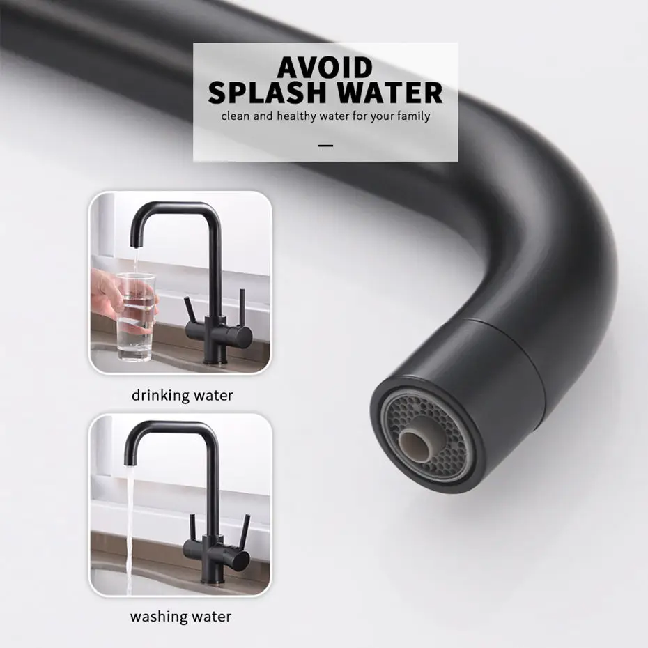 sognare black kitchen faucet drinking water filter faucet dual handle hot cold 3 way filter kitchen mixer taps free global shipping