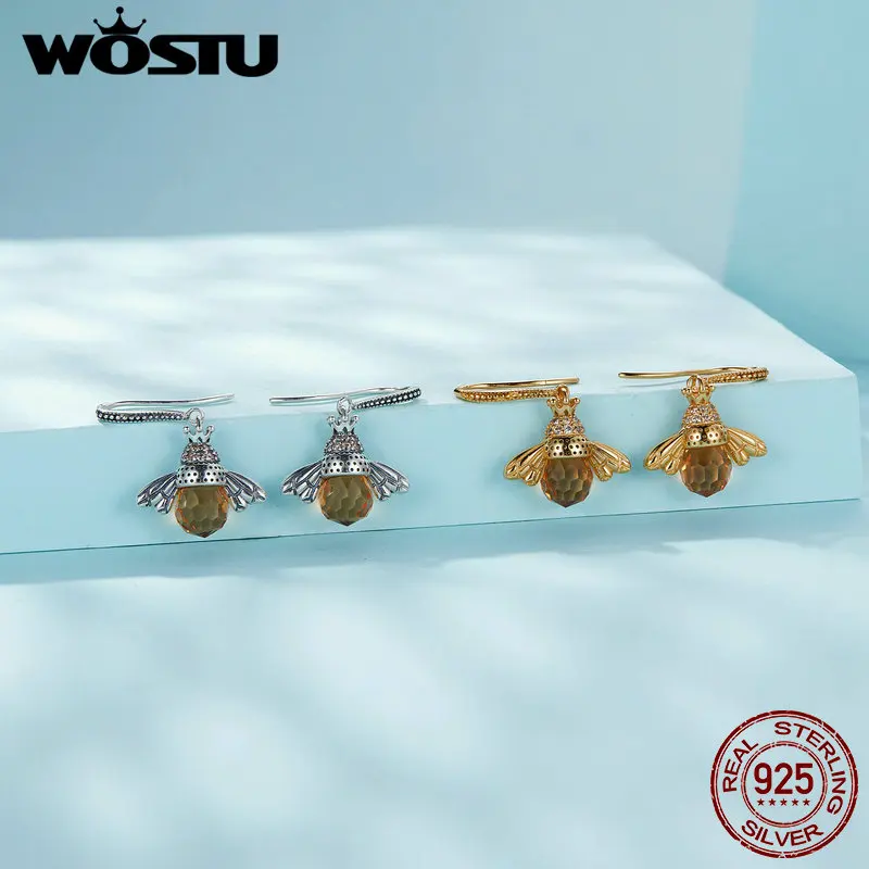 Женские серьги-подвески в виде пчелы из стерлингового серебра 100% пробы