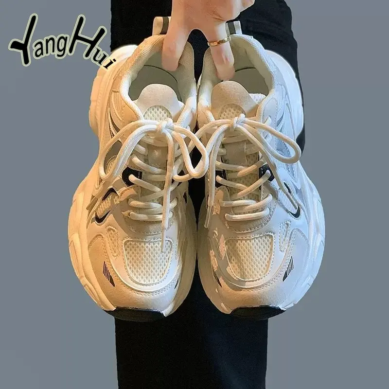 

Korean Version Mesh Fabric Breathable Comfortable Thick Bottom Sneakers 2023 New Casual All-match Little White Shoes Summer