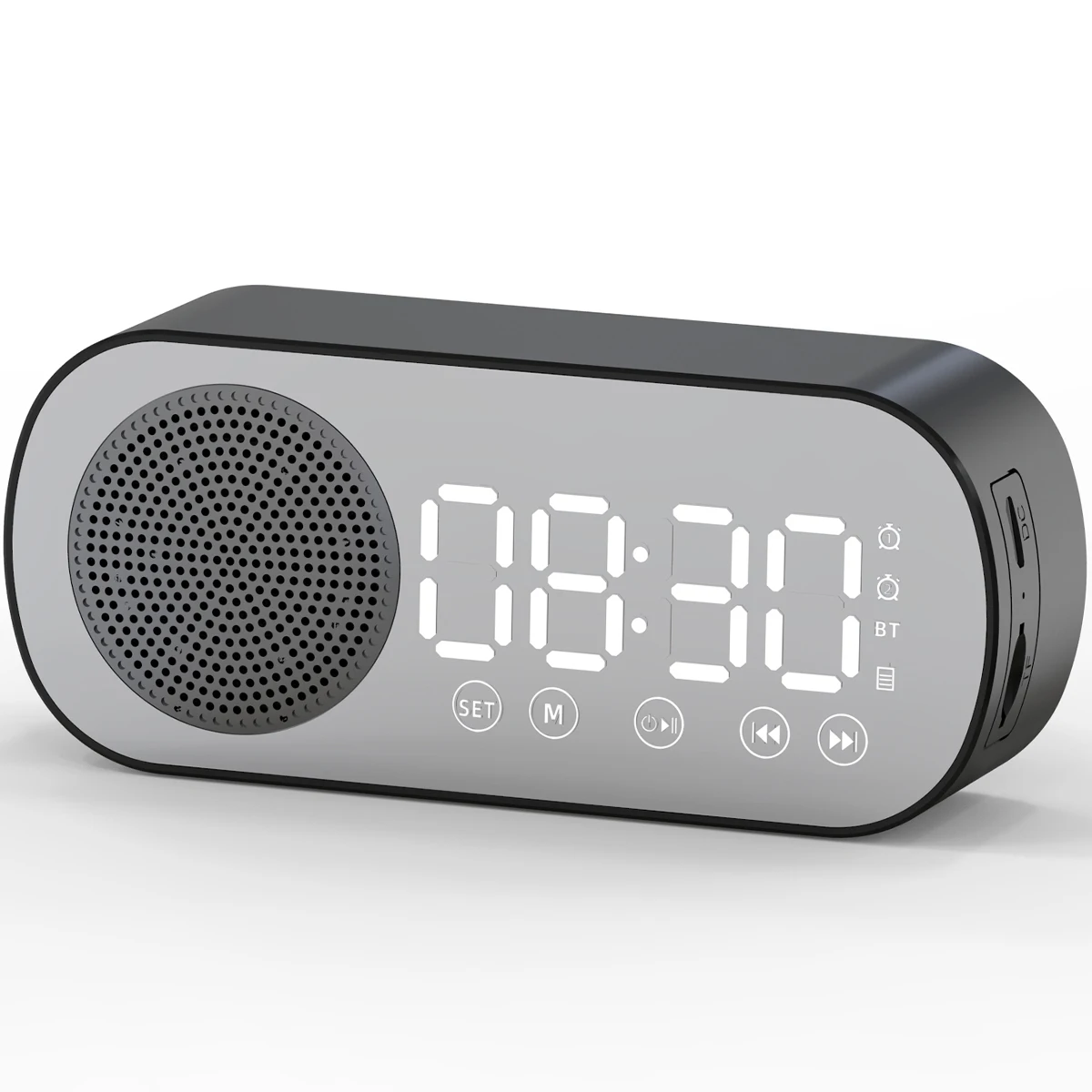 Bluetooth 5.0 Speaker Led Display Mirror Desk Alarm Clock With Fm Radio Support Tf Card Play Hands-free Call