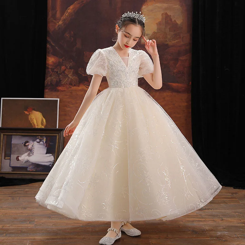 Children's dress Princess dress Flower girl girl high-end wedding little girl host piano performance dress pompous skirt enlarge