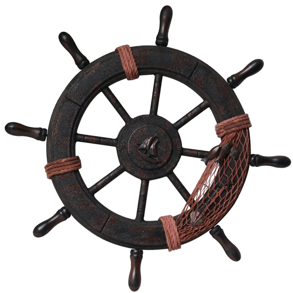 

Home Decor Rudder Wall Hanging Ornament Helm Wheel Decoration Decorative Adornment Ship Pendant Wooden Fish