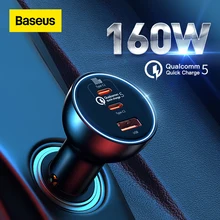 Baseus 160W Car Charger QC 5.0 Fast Quick Charging PPS PD3.0 USB Type C Car Phone Charge For iPhone 14 13 12 Pro Laptops Tablets