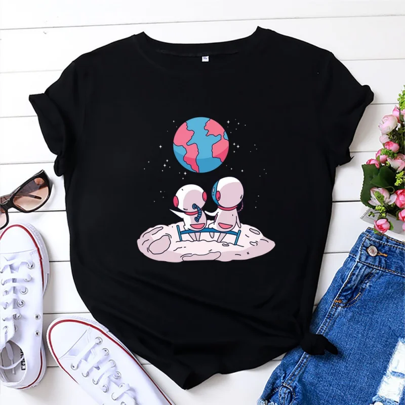 

funny t shirts Cartoon astronaut Printed graphic t shirts Women's cotton t-shirt Short sleeve tee Crop top