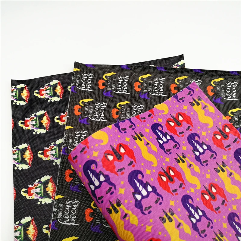 

20*33cm DIY bow material A4 cartoon Halloween character hocus pocus print synthetic faux synthetic leather vinyl sheet 1468