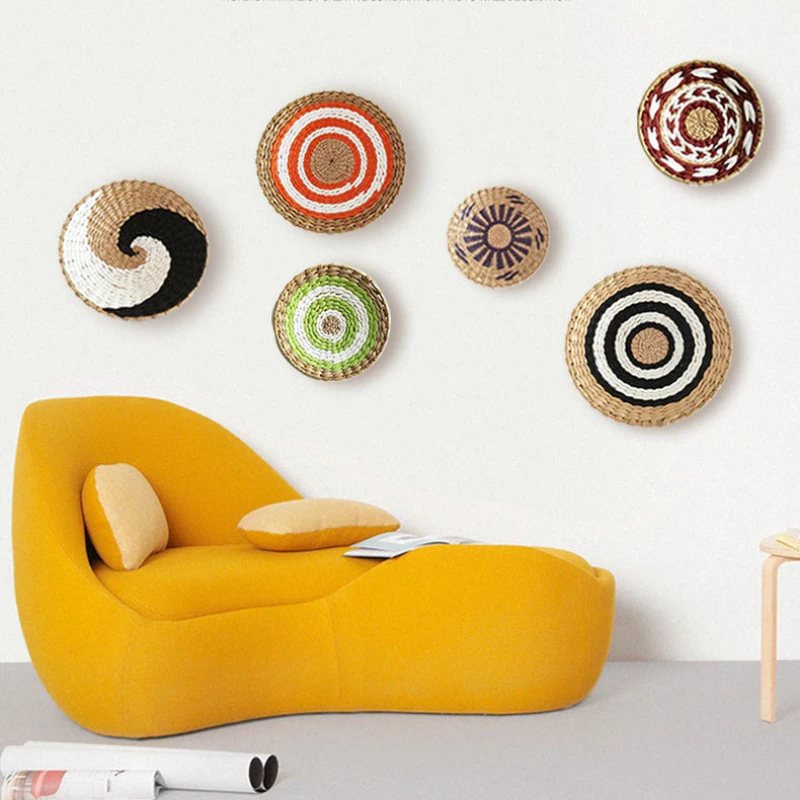 

Nordic Simple Handmade Straw Wall Decoration Boho Woven Grass Straw Art for Nursery Baby Children Room Home Background Decor