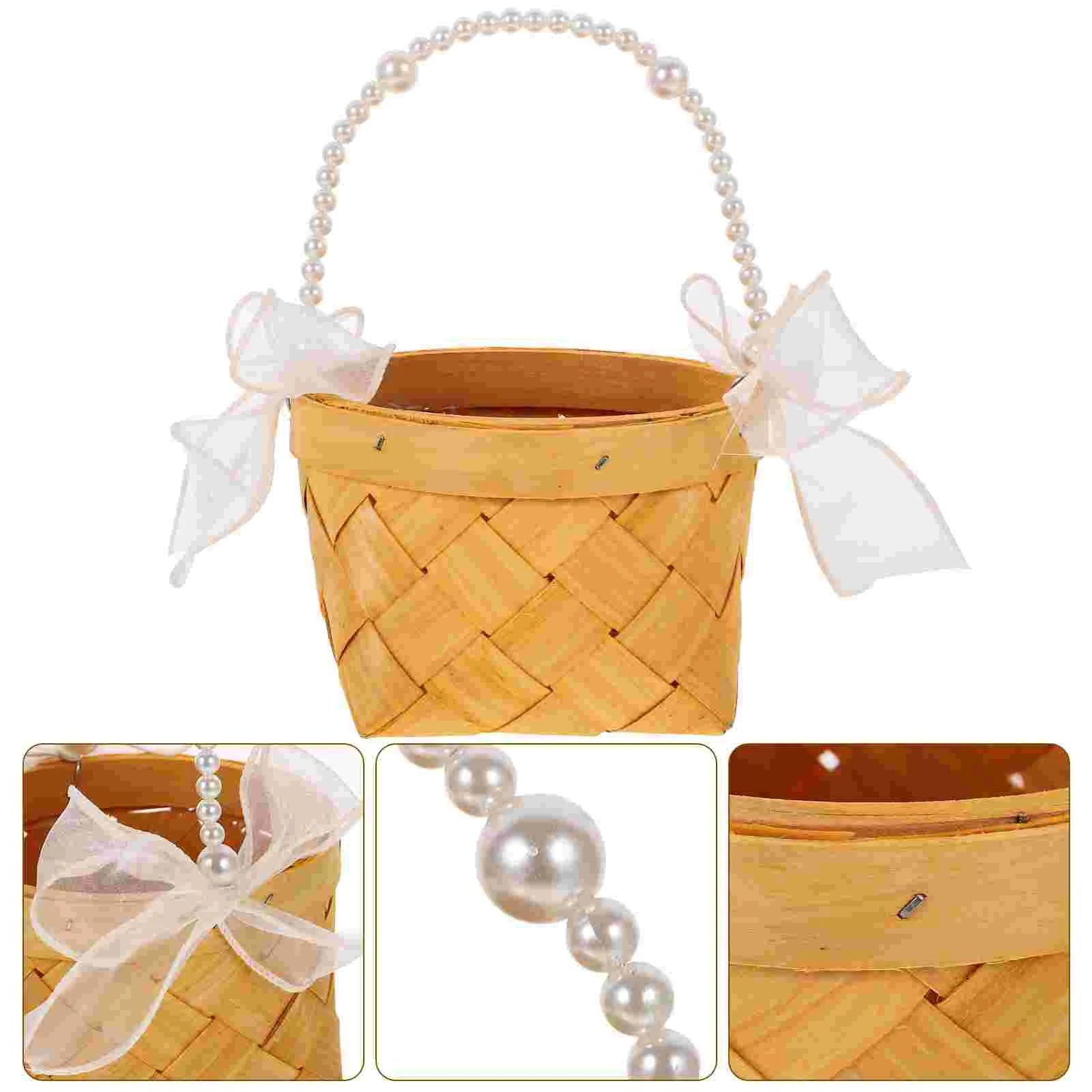 

Wedding Party Decoration Rattan Ornament Flower Basket Handle Wooden Supplies Weddings