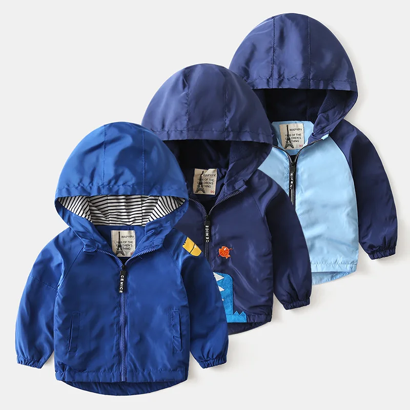 

Boys Children 2021 For Autumn Spring Jacket New Top Hooded Winter Clothing Striped Zipper Cartoon Hardshell Windbreaker