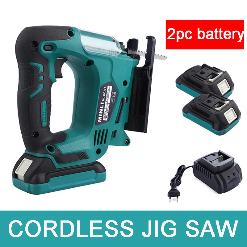 

21V 65mm 2900RPM Cordless Jigsaw Electric Jig Saw Portable Adjustable Woodworking Power Tool with 2pcs Makita battery