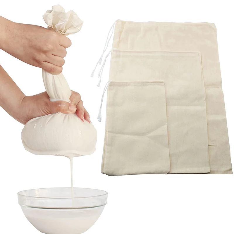 10Pcs Mesh Bag Cotton Linen Reusable Food Filter Mesh Bag Nut Milk Bean Muslin Fish Soup Cook Boiling Spice Filter