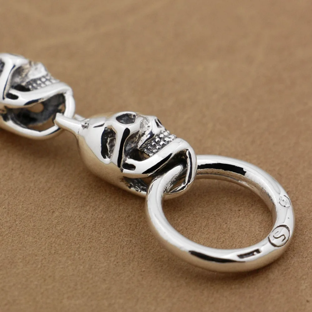 Браслет с черепами из стерлингового серебра 925 пробы байкерская цепочка в стиле