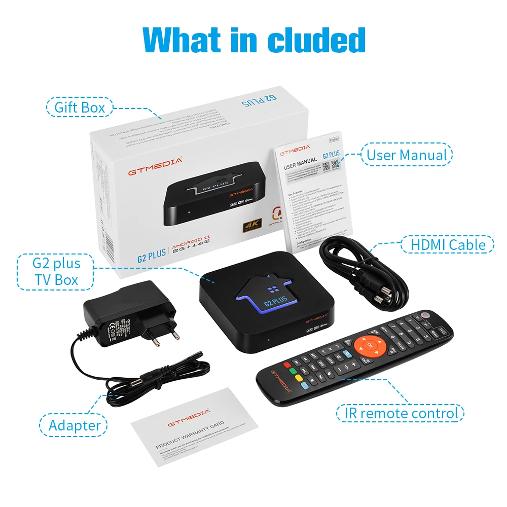 ТВ-приставка GTMEDIA 4K UHD G2 PLUS Android 11 Amlogic 905W 2 ядра + 16 ГБ 4 ГГц Wi-Fi |