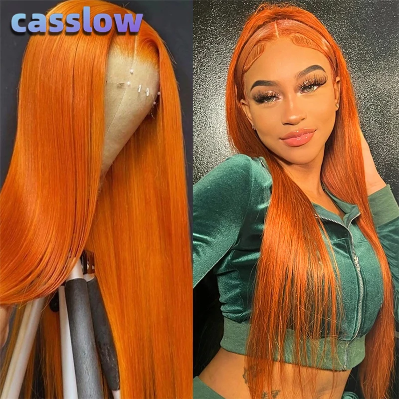 13x6 Ginger Orange Lace Front Human Hair Wig 13x4 HD Straight Brazilian Human Hair Wigs Pre Plucked Transparent Lace Frontal Wig