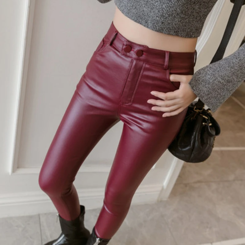 Woman Genuine Leather Pants Female High Waist 2022 Autumn Style Streetwear Trousers Ladies Real Leather Skinny Tousers Pant G234