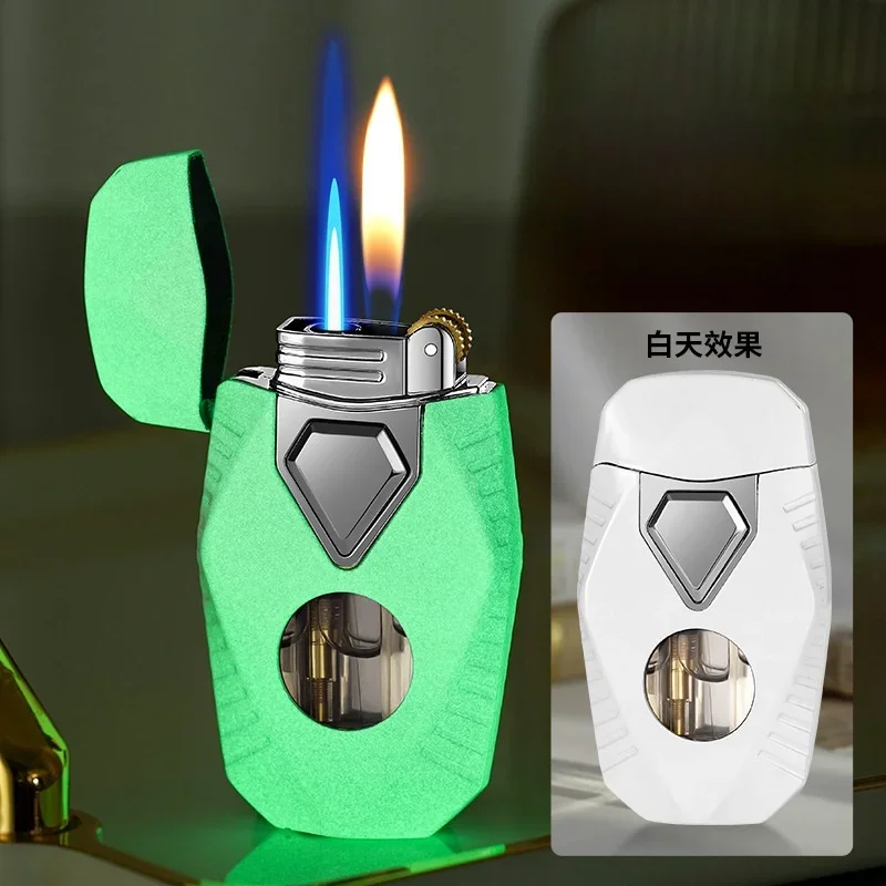 Металлическая алмазная зажигалка с двойным пламенем бутановая газовая