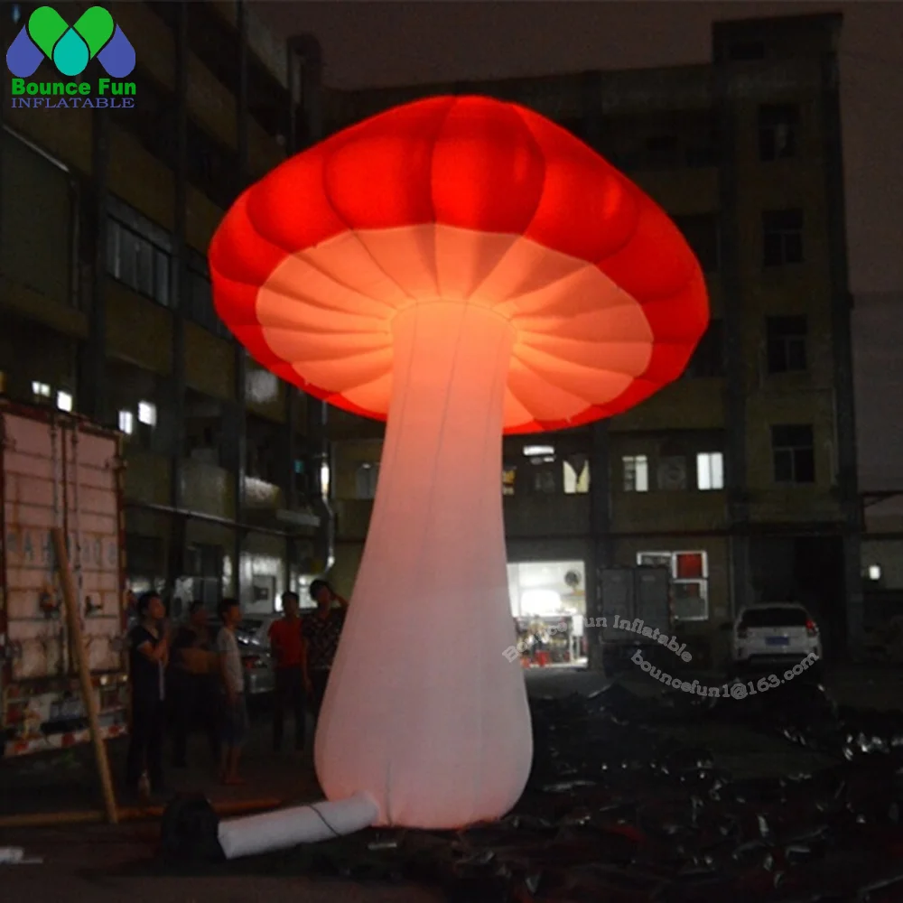Customized Double Red Giant Inflatable Mushroom With LED And Blower For Outside Christmas Party Stage Event Decorations images - 6