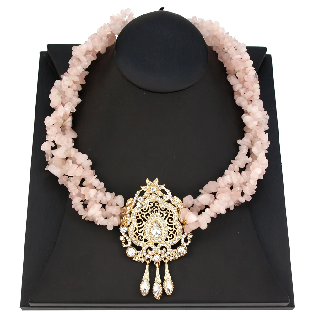 

Sunspicems Natural Stone Multilayer Beads Chain Necklace Morocco Caftan Choker Necklace Gold Color Bride Wedding Jewelry Gift